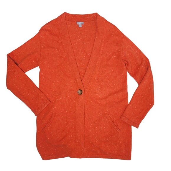 J. Jill Orange textured V-Neck One-Button Long Cotton Angora Cardigan Sweater M - Picture 1 of 8